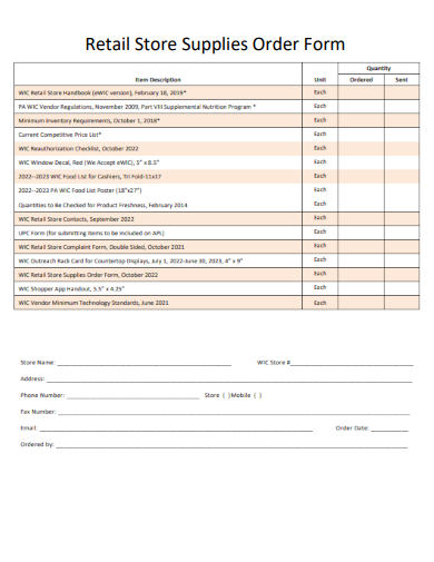 sample retail store supplies order form template