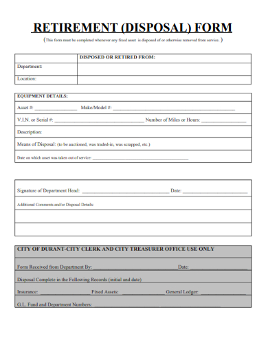 sample retirement disposal form template