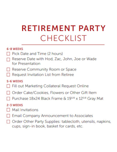 sample retirement party checklist template