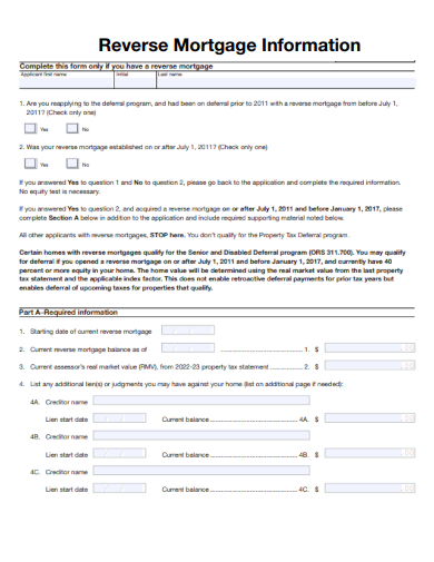 sample reverse mortgage information form template