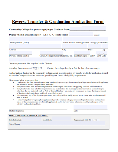 sample reverse transfer graduation application form template