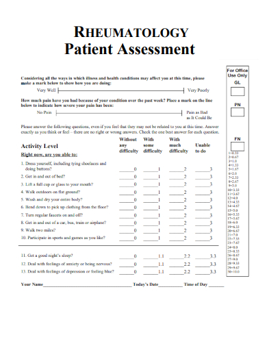 sample rheumatology patient assessment form template
