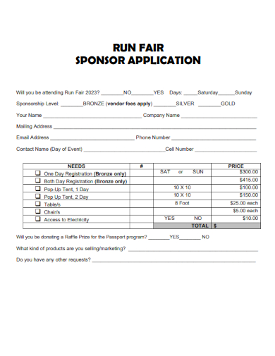 sample run fair sponsor application template