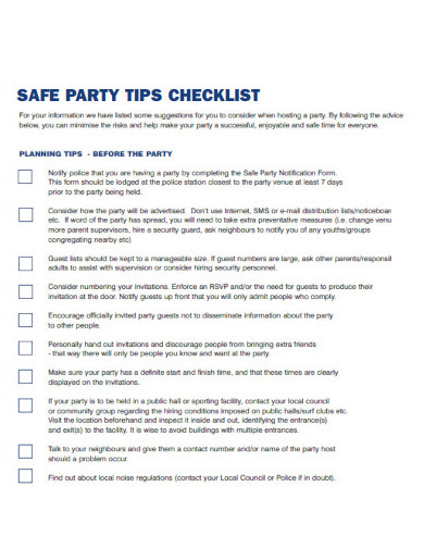 sample safe party tips checklist templates