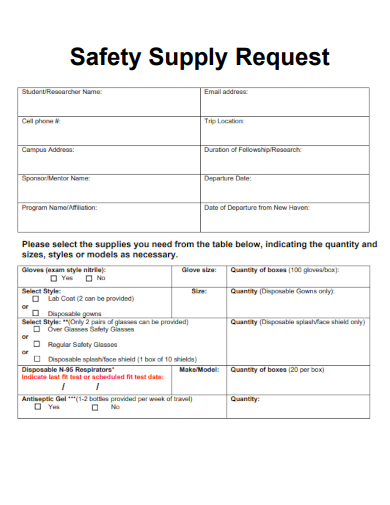 sample safety supply request template