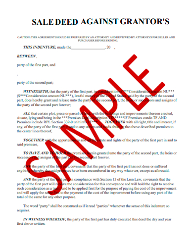 sample sale deed against grantors template