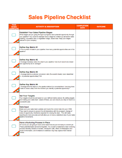 sample sales pipeline checklist template