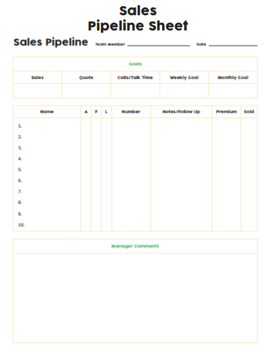 sample sales pipeline sheet template