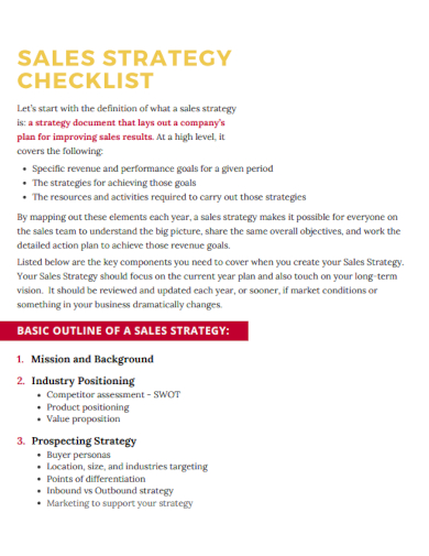 sample sales strategy checklist template