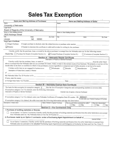 sample sales tax exemption form template