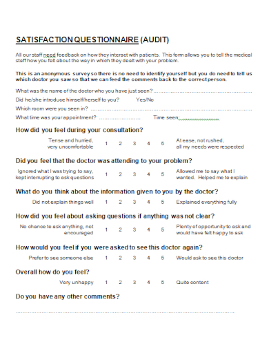 sample satisfaction questionnaire audit template