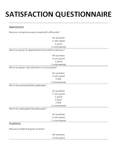 sample satisfaction questionnaire editable template