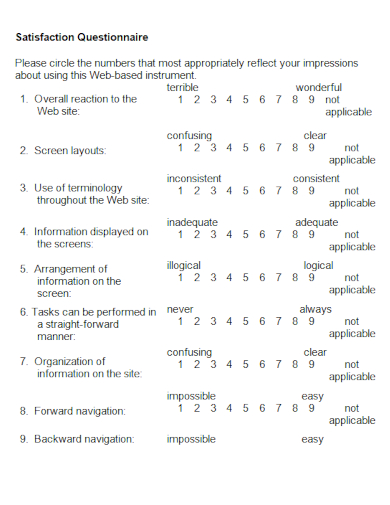 sample satisfaction questionnaire standard template