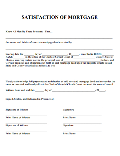 sample satisfaction of mortgage form template