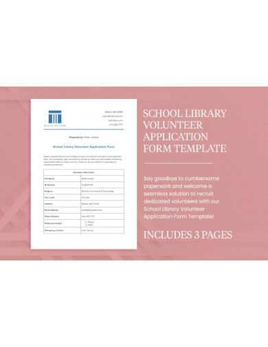 sample school library volunteer application form template