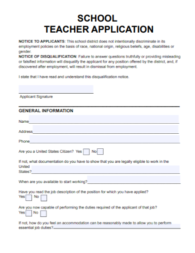 sample school teacher application template