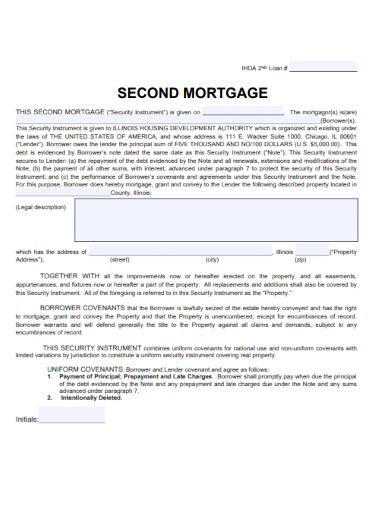 sample second mortgage form template