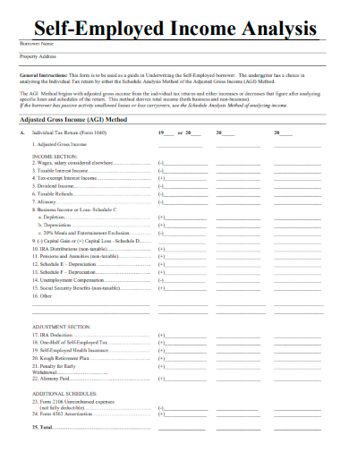 sample self employed income analysis template