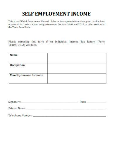 sample self employment income blank template