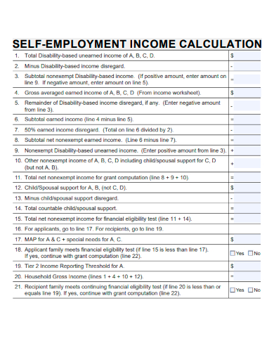 sample self employment income calculation template