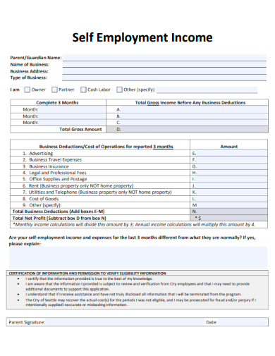 sample self employment income formal template