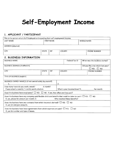 sample self employment income printable template