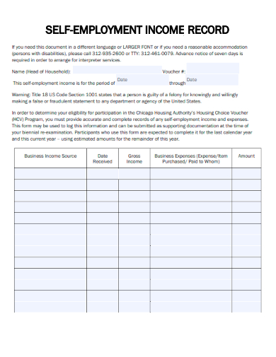 sample self employment income record template