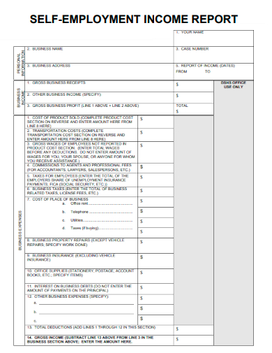 sample self employment income report template
