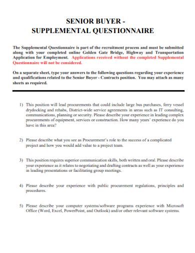 sample senior buyer supplemental questionnaire template