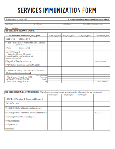 sample services immunization form template