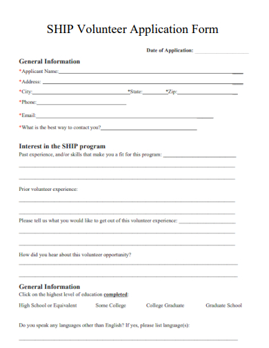 sample ship volunteer application form template