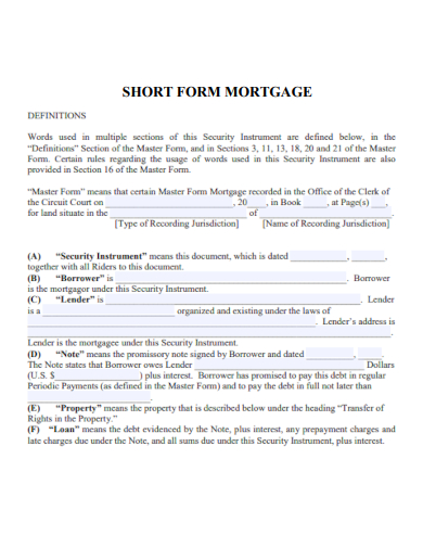 sample short form mortgage template