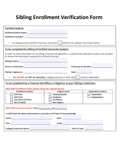 sample sibling enrollment verification form template