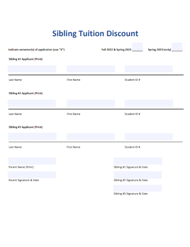 sample sibling tuition discount form template