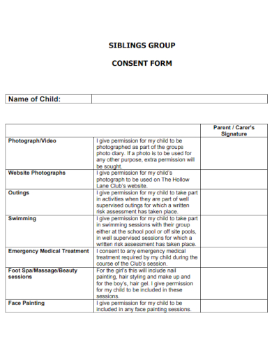 sample siblings group consent form template