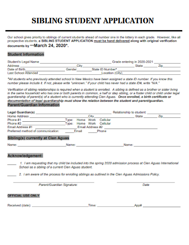 sample siblings student application form template