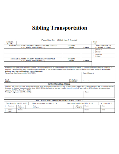 sample siblings transportation form template