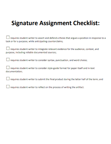 sample signature assignment checklist template