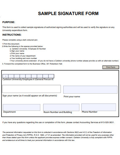 sample signature form template