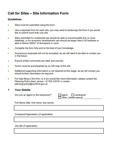 sample site information form template