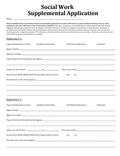 sample social work supplemental application template