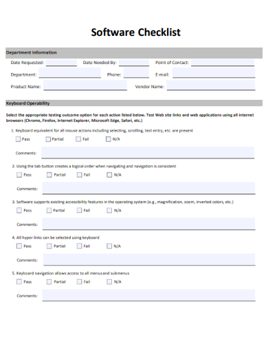 sample software checklist editable template