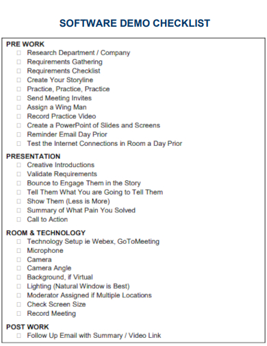 sample software demo checklist template