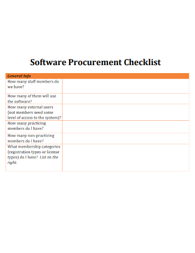 sample software procurement checklist template