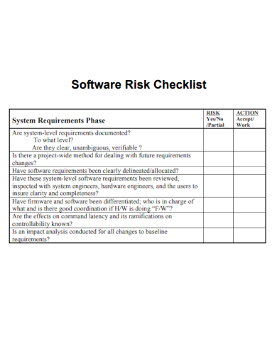 sample software risk checklist template