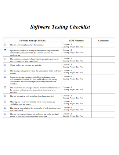 sample software testing checklist template