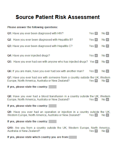 sample source patient risk assessment form template
