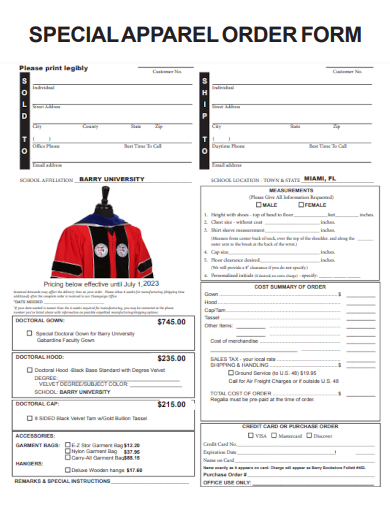 sample special apparel order form template