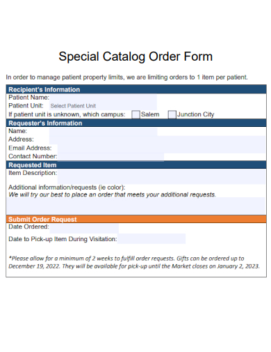 sample special catalog order form template