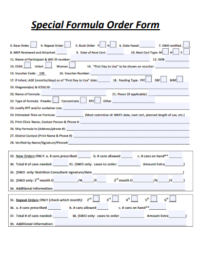sample special formula order form template